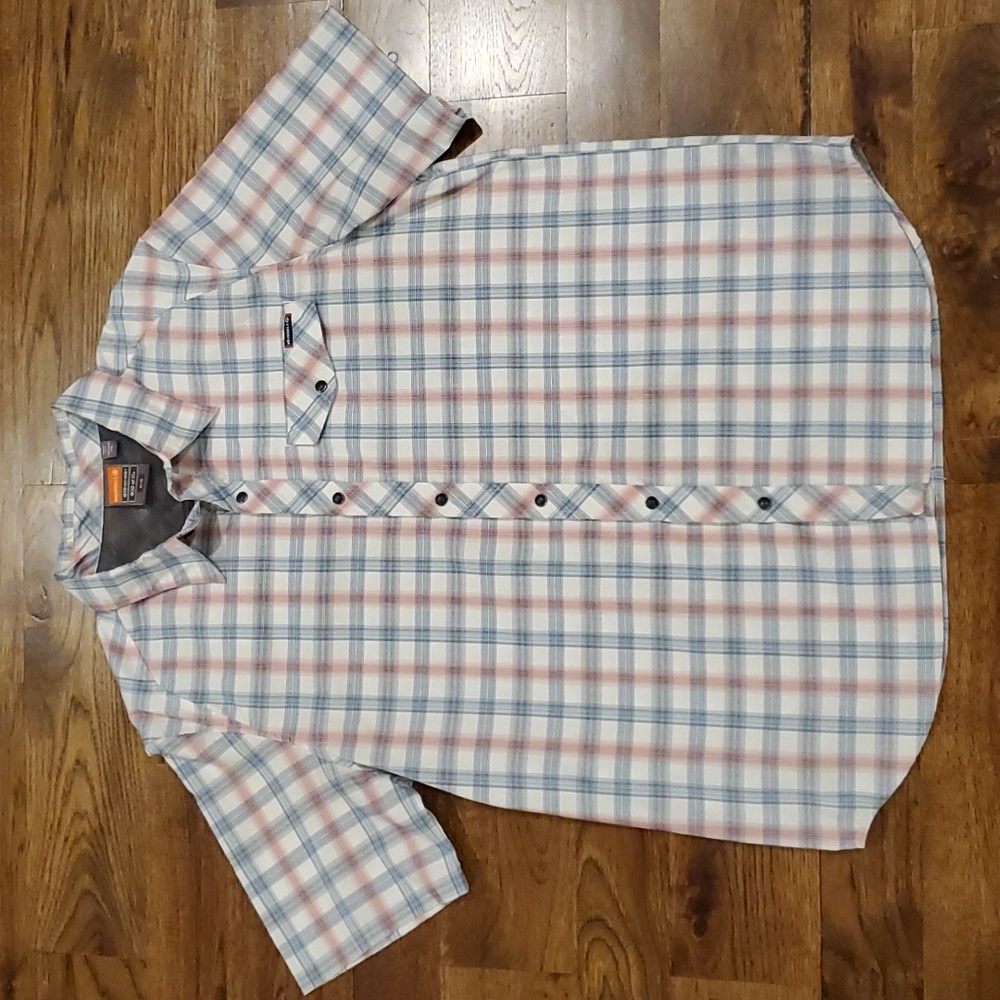 Mens Merrell red, white, & blue pearl snap button down size XL